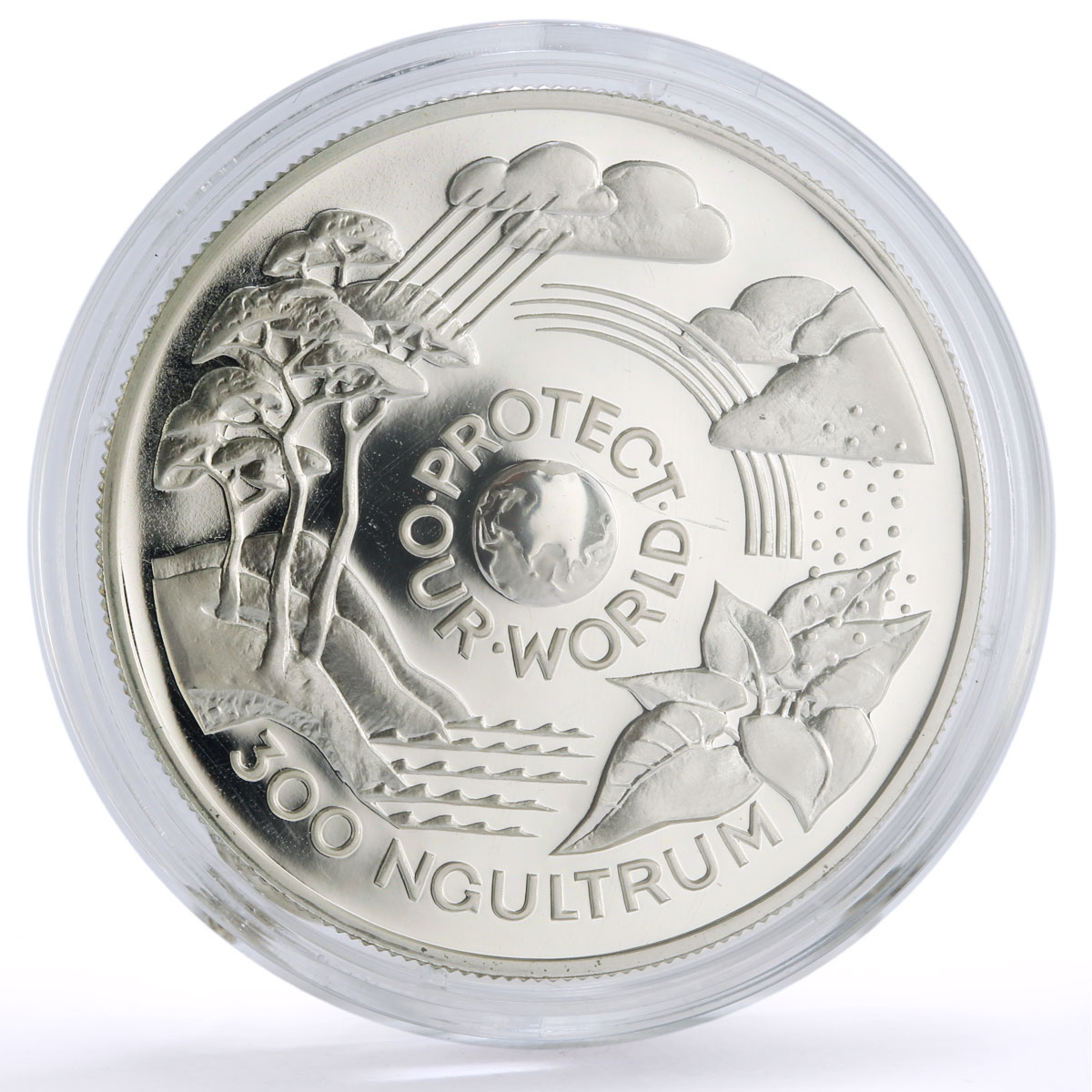Bhutan 300 ngultrum Protect Our World Wildlife Rain Forest silver coin 1994