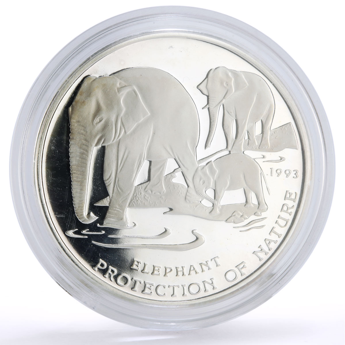 Cambodia 20 riels Conservation Wildlife Elephant Fauna proof silver coin 1993