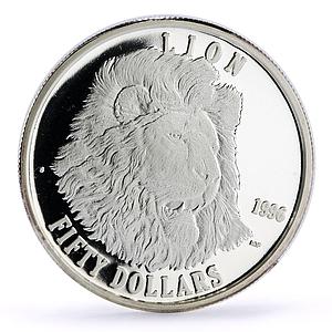 Marshall Islands 50 dollars Conservation Wildlife Lion Fauna silver coin 1996