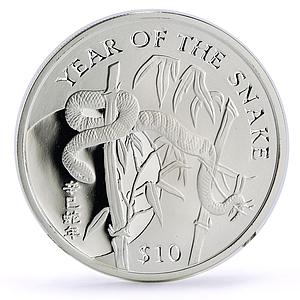 Sierra Leone 10 dollars Lunar Calendar Year of the Snake proof silver coin 2001