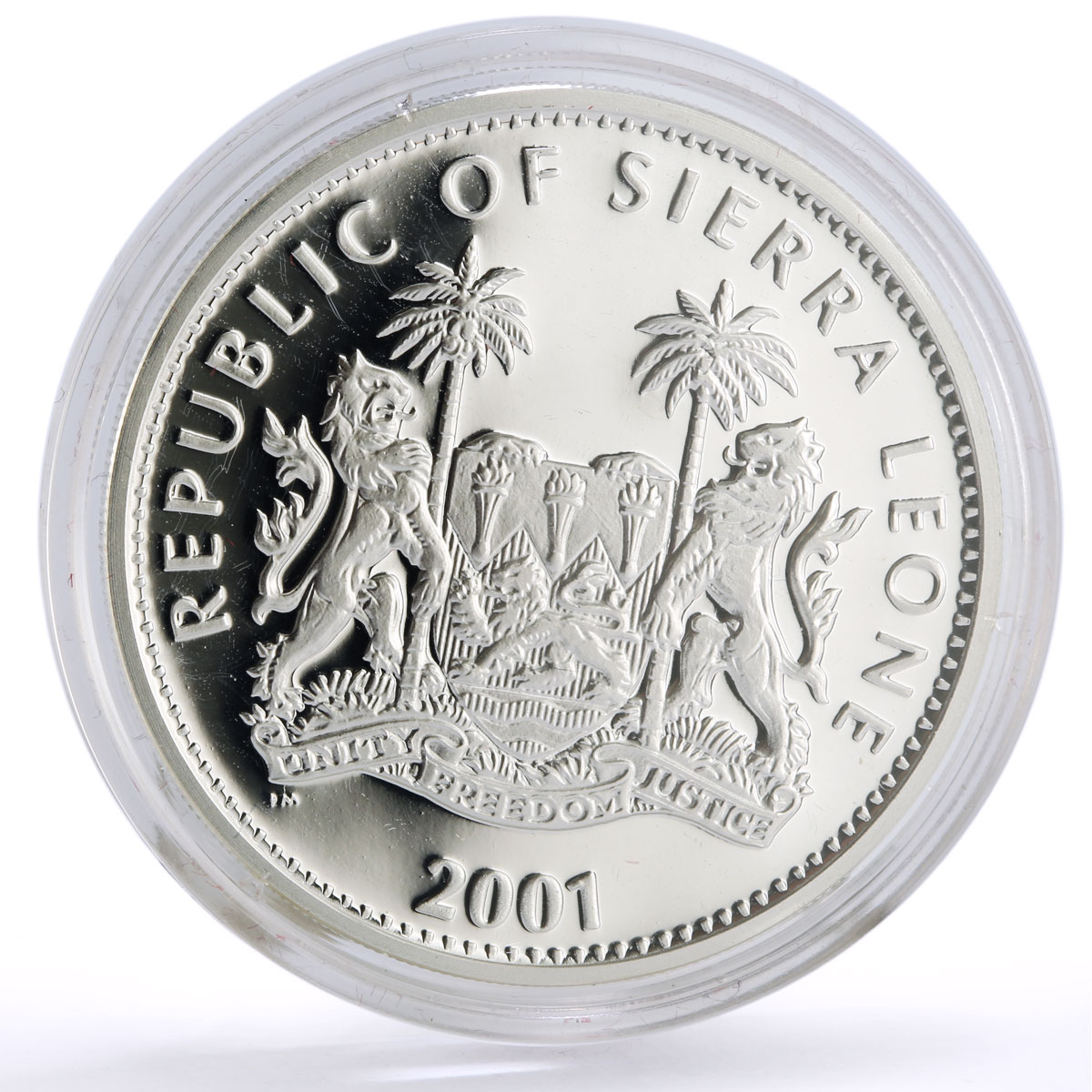 Sierra Leone 10 dollars Lunar Calendar Year of the Snake proof silver coin 2001