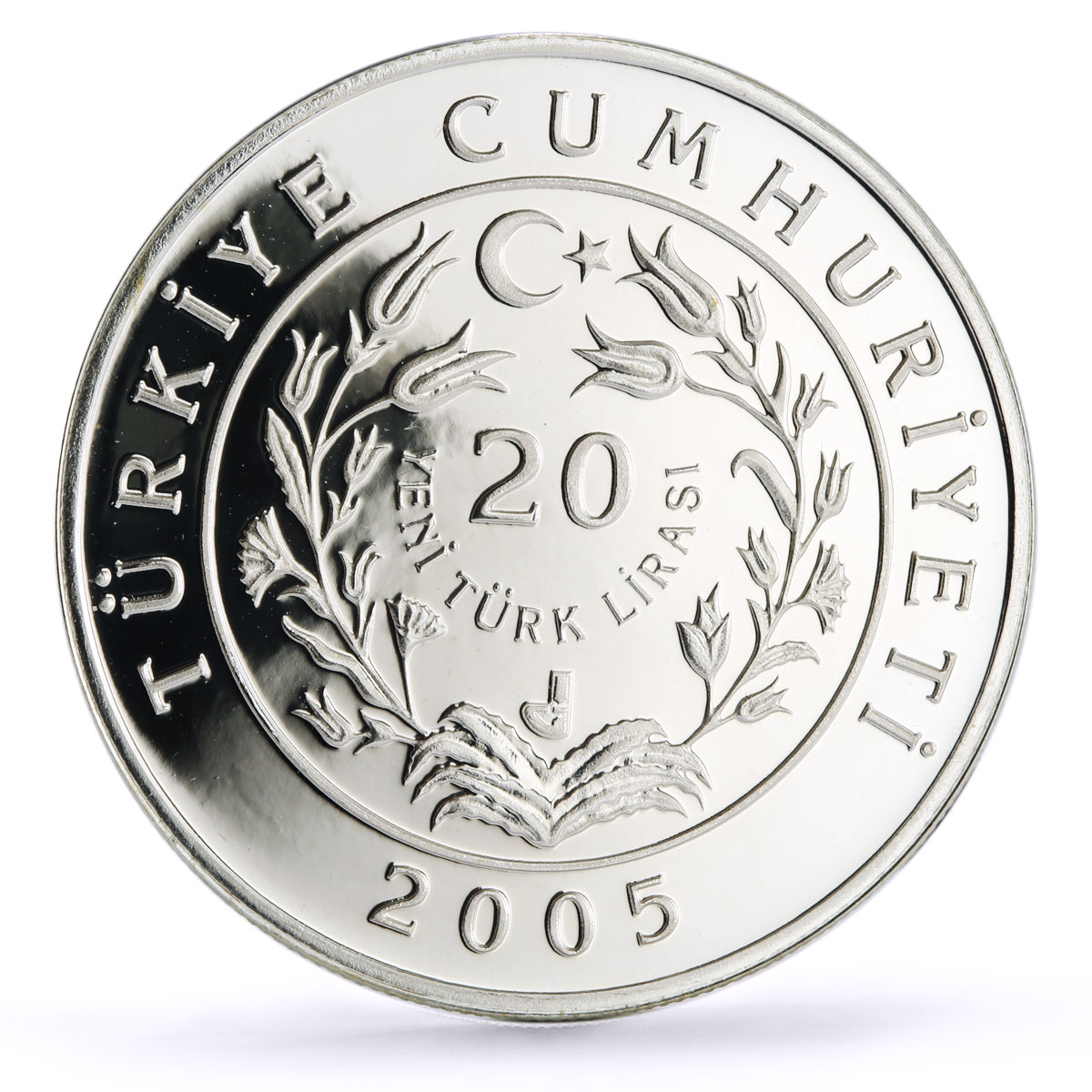 Turkey 20 lira Conservation Wildlife Anatolian Leopard Fauna silver coin 2005