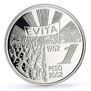 Argentina 1 peso President Eva Duarte EVITA Meeting Politics silver coin 2002