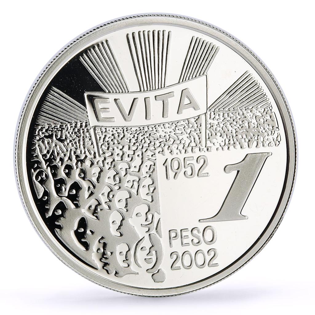 Argentina 1 peso President Eva Duarte EVITA Meeting Politics silver coin 2002