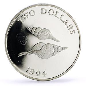 Bermuda 2 dollars Marine Life Lightbourn's Fisinus Seashell KM-88 Ag coin 1994
