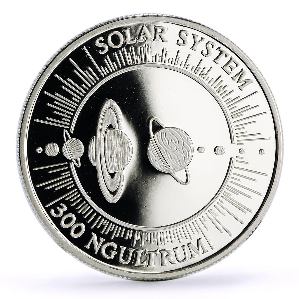 Bhutan 300 ngultrum Solar System Planets Space proof silver coin 1992