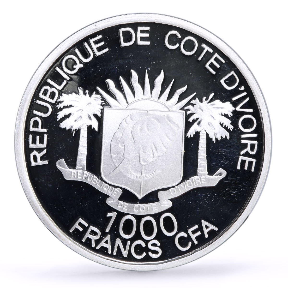 Ivory Coast 1000 francs Conservation Wildlife Panther Cat Fauna silver coin 2007