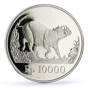 Indonesia 10000 rupiah Conservation Wildlife Pig Fauna proof silver coin 1987