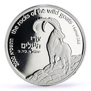 Israel 2 sheqalim Biblical Wildlife Wild Goat Shittah Tree silver coin 2001