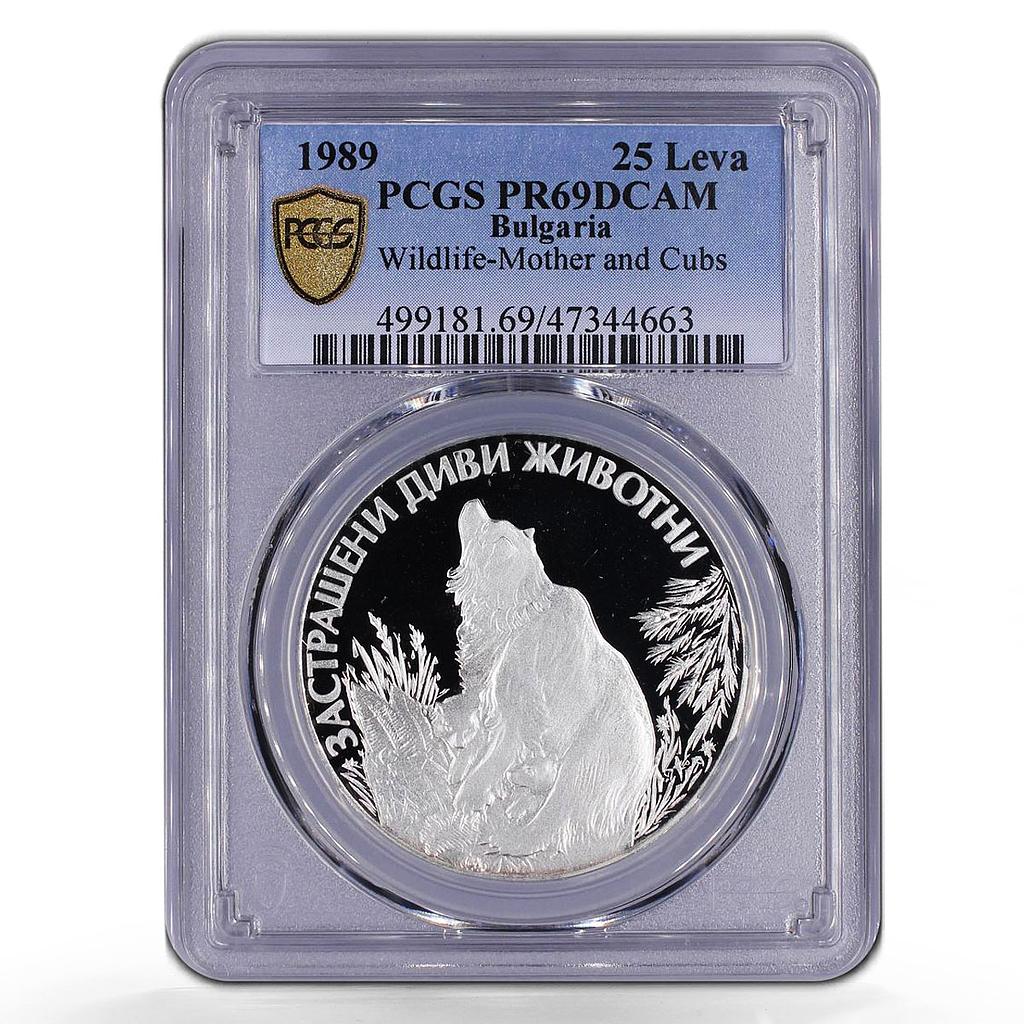 Bulgaria 25 leva Conservation Wildlife Bear Cubs PR69 PCGS silver coin 1989