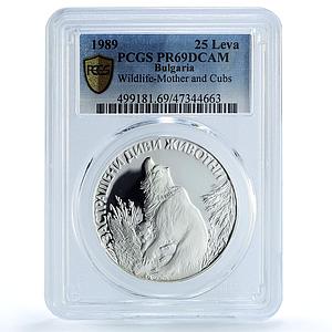 Bulgaria 25 leva Conservation Wildlife Bear Cubs PR69 PCGS silver coin 1989