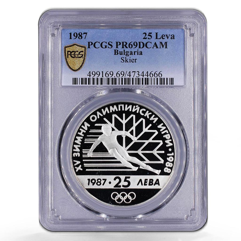 Bulgaria 25 leva Calgary Olympic Games Skier PR69 PCGS silver coin 1987