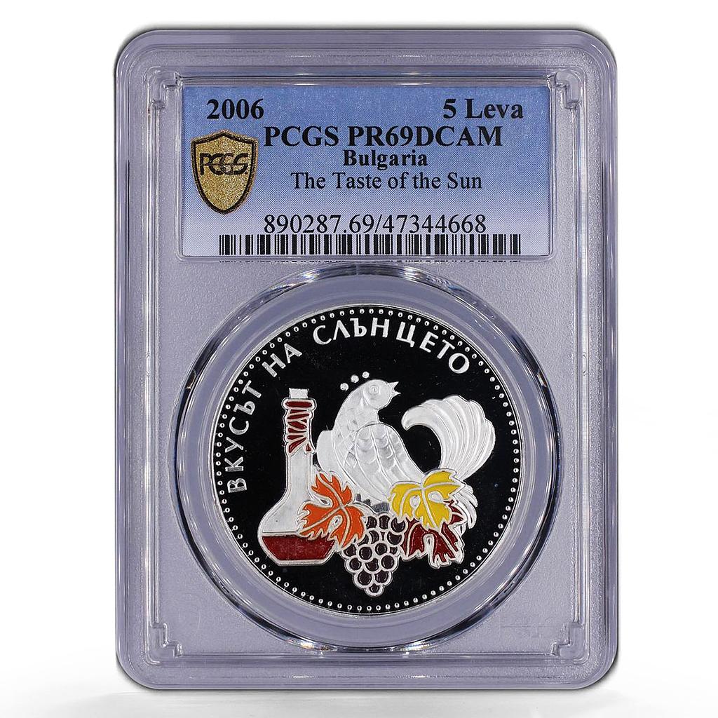 Bulgaria 5 leva Crafts Wine Production Taste of Sun Bird PR69 PCGS Ag coin 2006