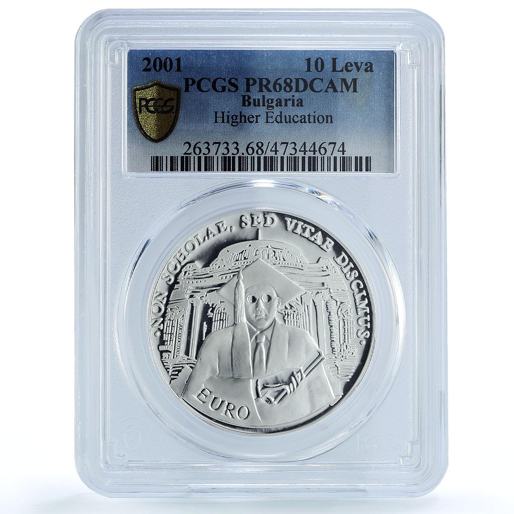 Bulgaria 10 leva Higher Education University Building PR68 PCGS silver coin 2001 Bulgaria 10 leva Higher Education University Building PR68 PCGS silver coin 2001