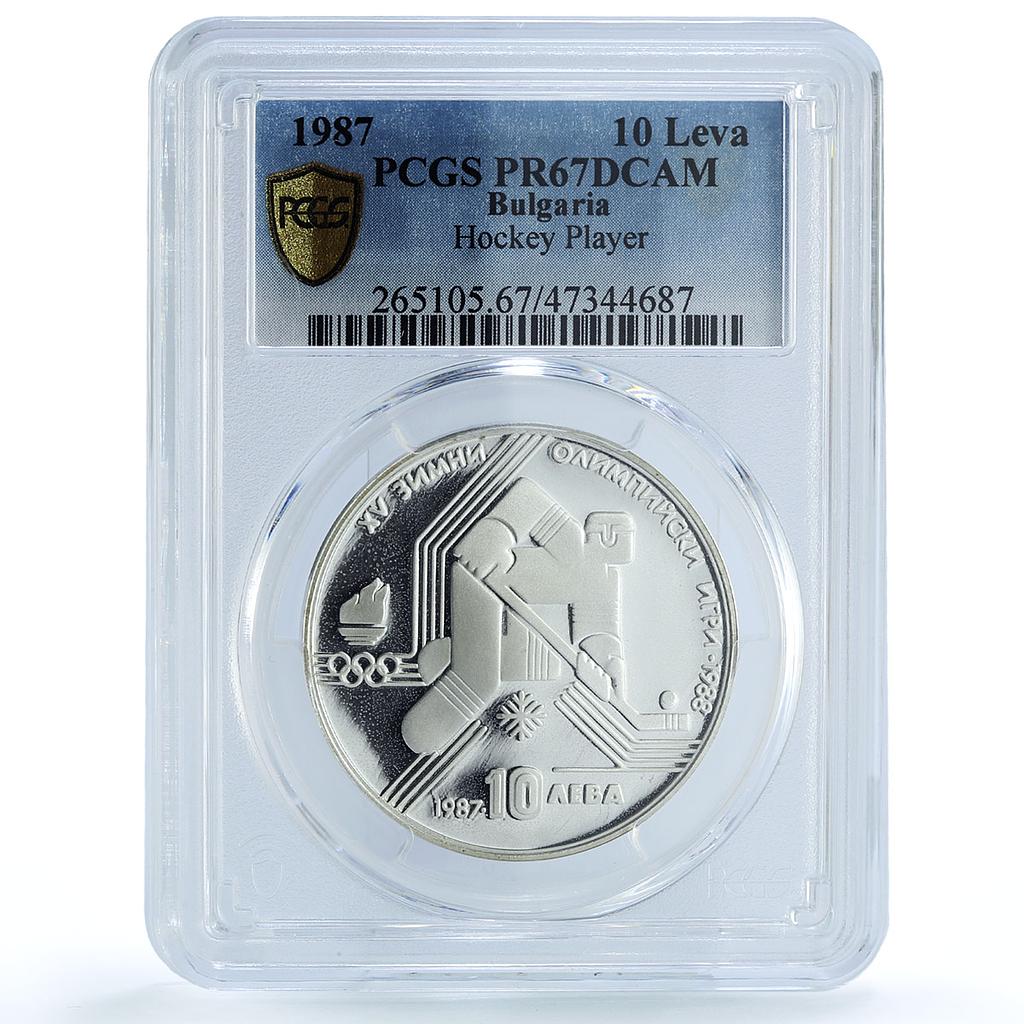 Bulgaria 10 leva Hockey World Cup in Calgary Player PR67 PCGS silver coin 1987 Bulgaria 10 leva Hockey World Cup in Calgary Player PR67 PCGS silver coin 1987
