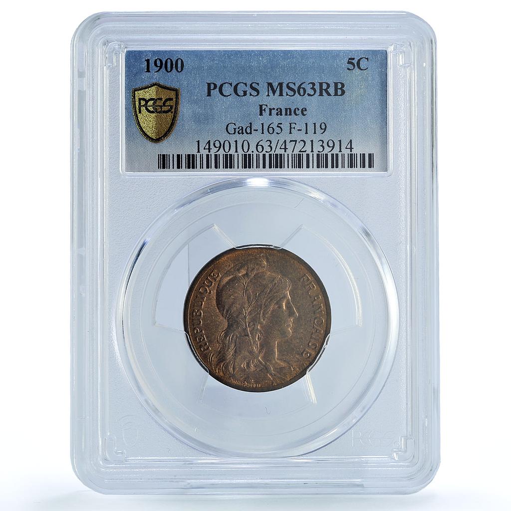 France 5 centimes Republic Liberty Head KM-842 MS63RB PCGS bronze coin 1900 France 5 centimes Republic Liberty Head KM-842 MS63RB PCGS bronze coin 1900