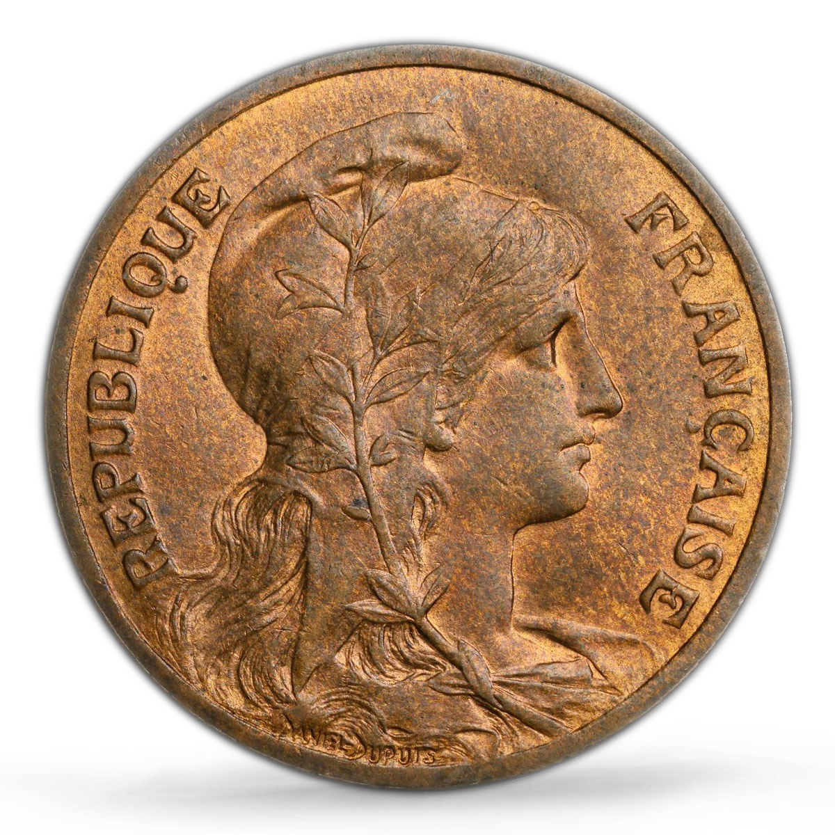 France 5 centimes Republic Liberty Head KM-842 MS63RB PCGS bronze coin 1900