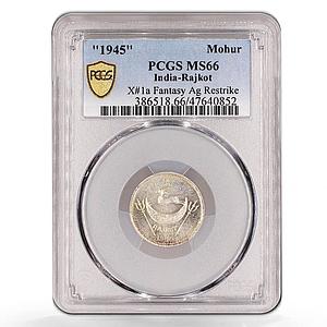 India Rajkot 1 mohur Dharmendra Singhji Restrike MS66 PCGS X#1a silver coin 1945