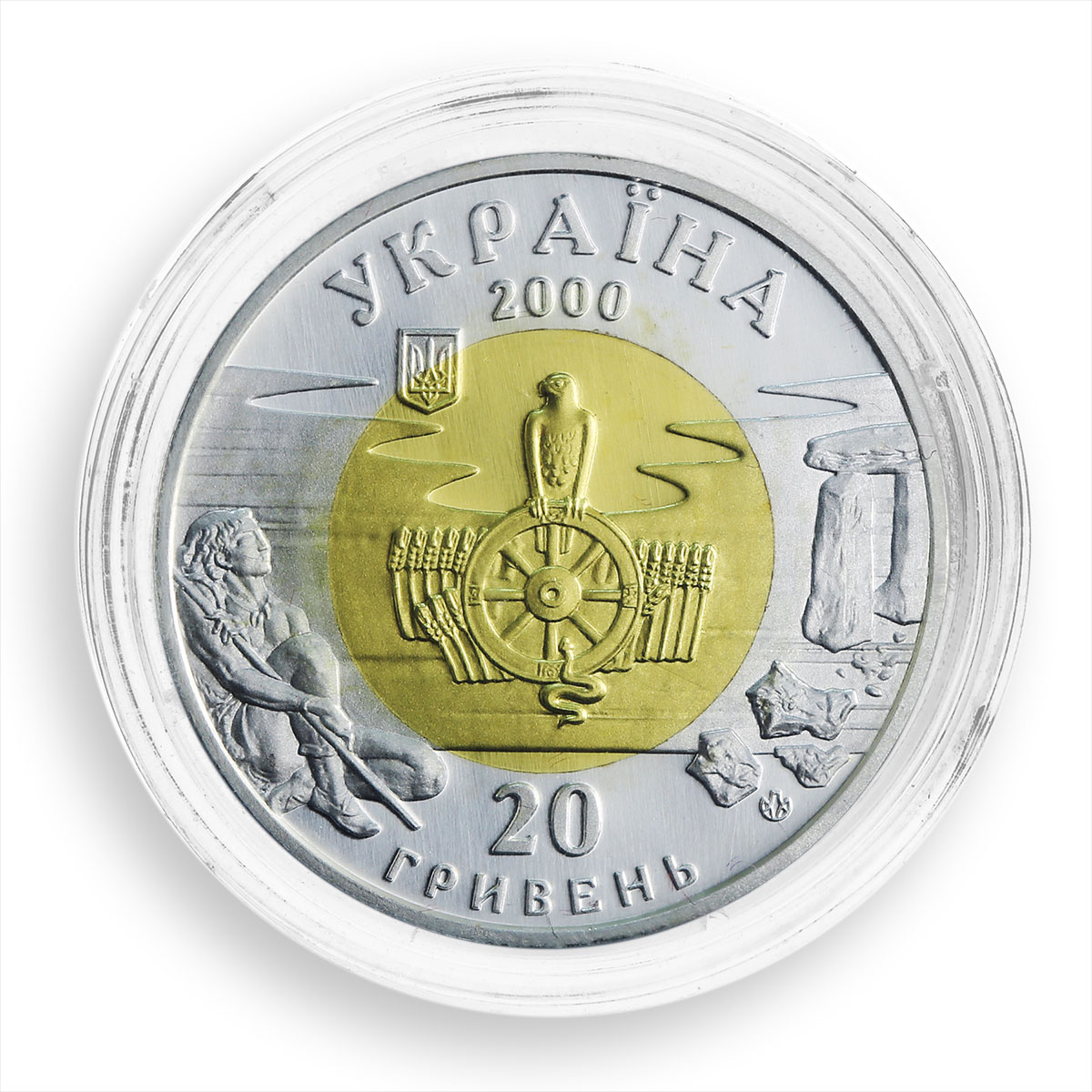 Ukraine 20 hryvnas Ancient Cultures Monuments Paleolith Silver Gold bimetal 2000