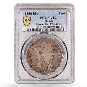 Mexico 1 peso Maximilian Maximiliano I KM-388.1 VF20 PCGS silver coin 1866