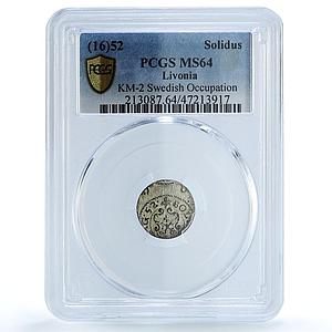 Sweden Swedish Livonia 1 solidus Christina KM-2 MS64 PCGS billon coin 1652