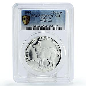 Bulgaria 100 leva Endangered Wildlife Wild Goat Fauna PR66 PCGS silver coin 1993