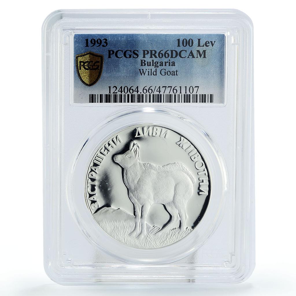 Bulgaria 100 leva Endangered Wildlife Wild Goat Fauna PR66 PCGS silver coin 1993