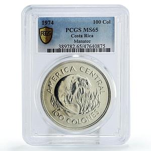 Costa Rica 100 colones Wildlife Conservation Manatee MS65 PCGS silver coin 1974