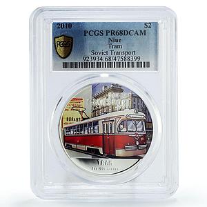 Niue 2 dollars Soviet Transport Tram Railway Railroad PR68 PCGS silver coin 2010