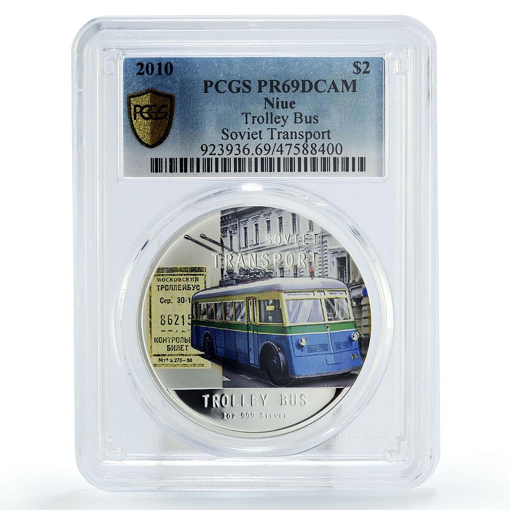 Niue 2 dollars Soviet Transport Trolley Bus PR69 PCGS silver coin 2010