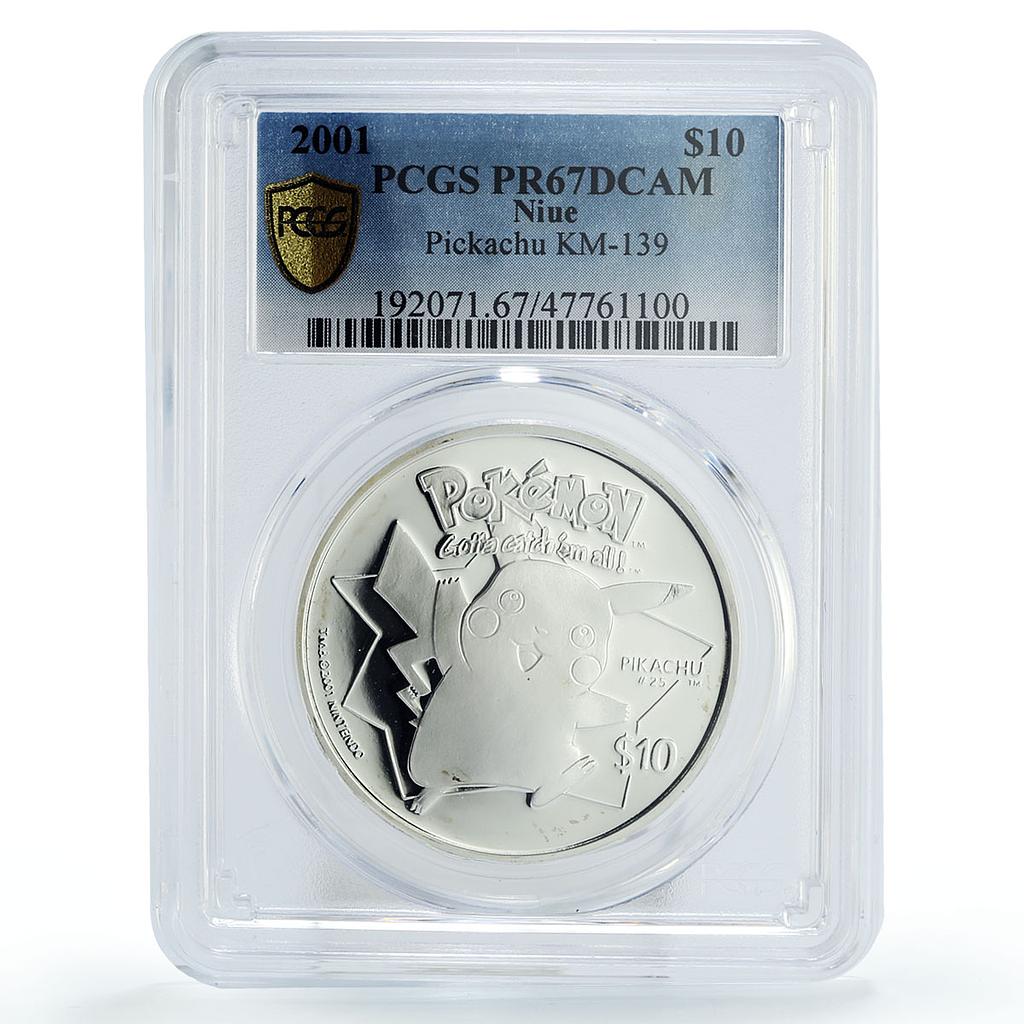 Niue 10 dollars Cartoons Anime Pokemon Pikachu PR67 PCGS silver coin 2001