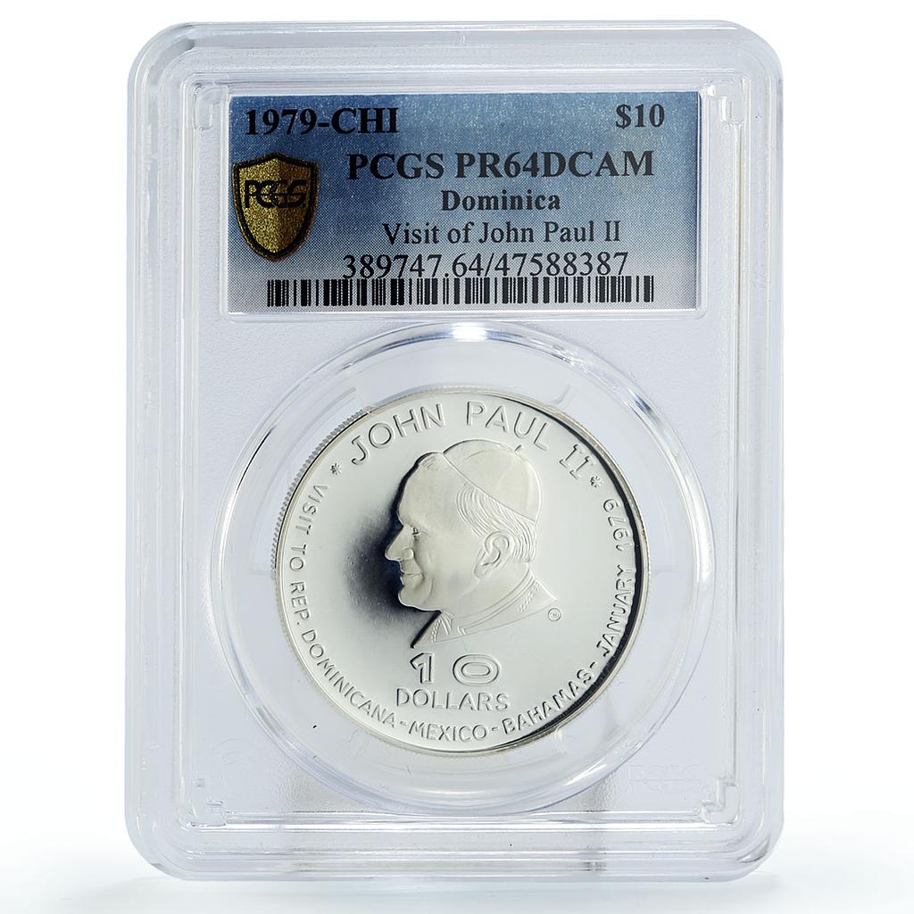 Dominica 10 dollars Pope John Paul II Visit Politics PR64 PCGS silver coin 1979