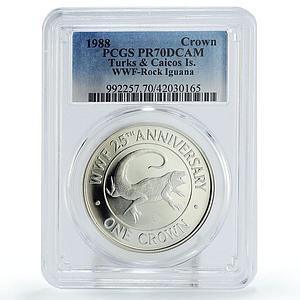 Turks and Caicos Islands 1 crown Rock Iguana Fauna PR70 PCGS silver coin 1988