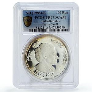 India 100 rupees Indira Gandhi Politics PR67 PCGS silver coin 1985