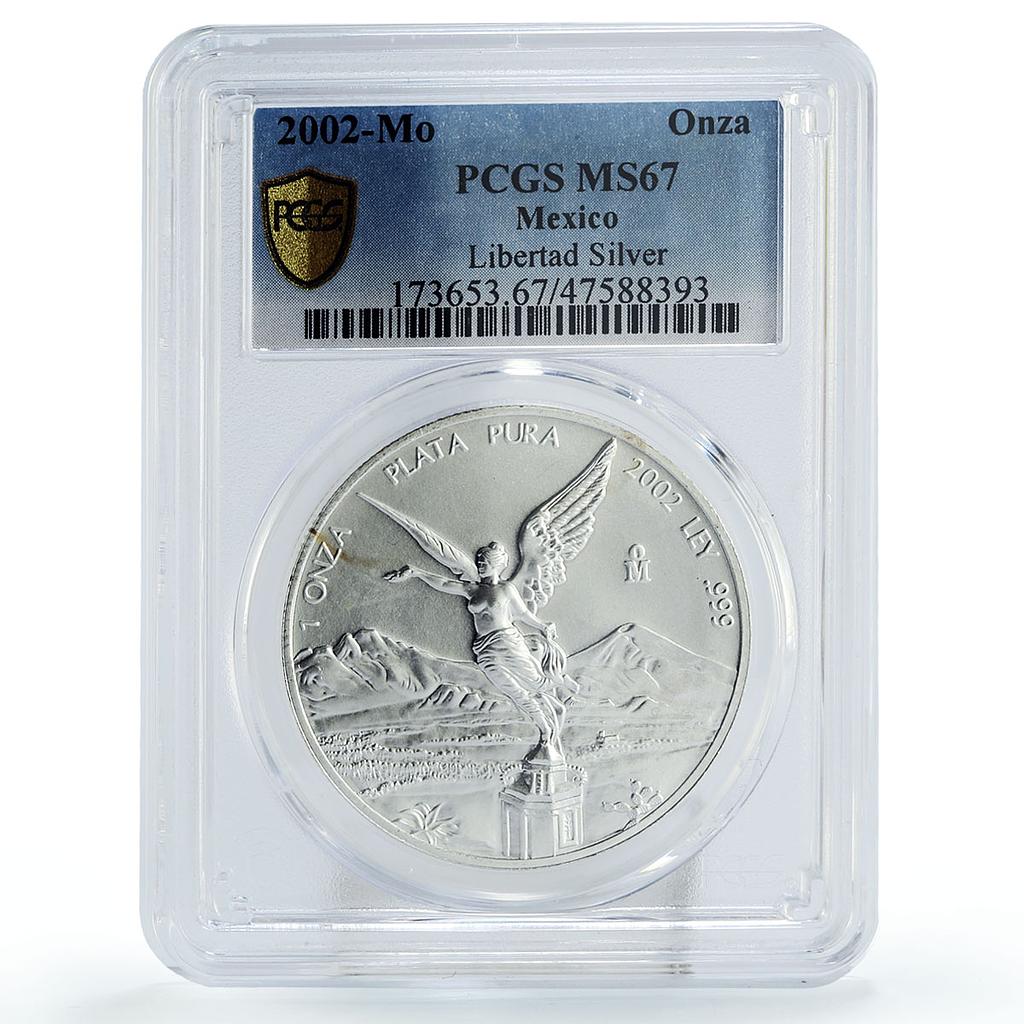 Mexico 1 onza Libertad Angel of Independence MS67 PCGS silver coin 2002