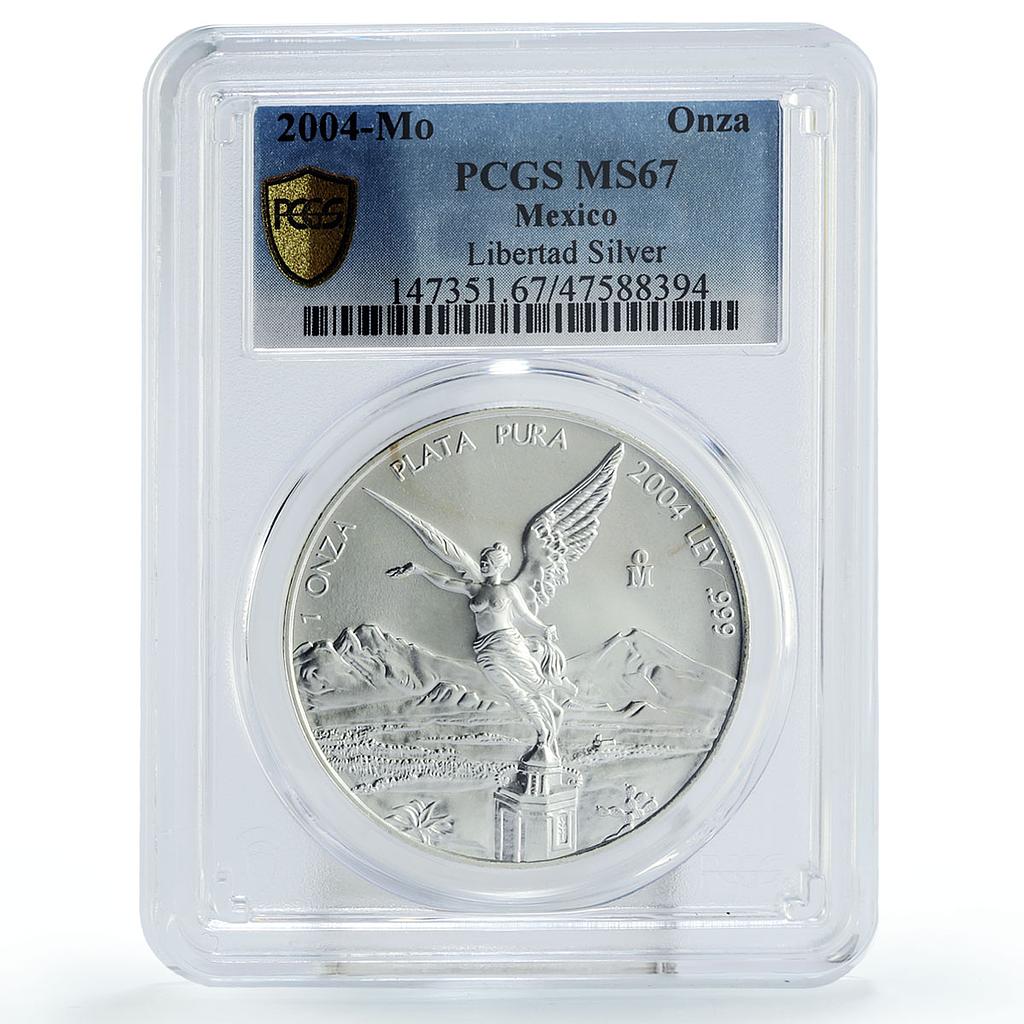 Mexico 1 onza Libertad Angel of Independence MS67 PCGS silver coin 2004