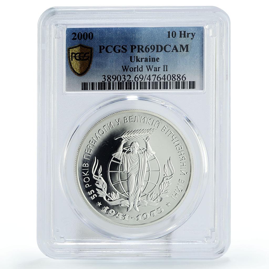 Ukraine 10 hryvnias 55 Years of World War II Victory PR69 PCGS silver coin 2000