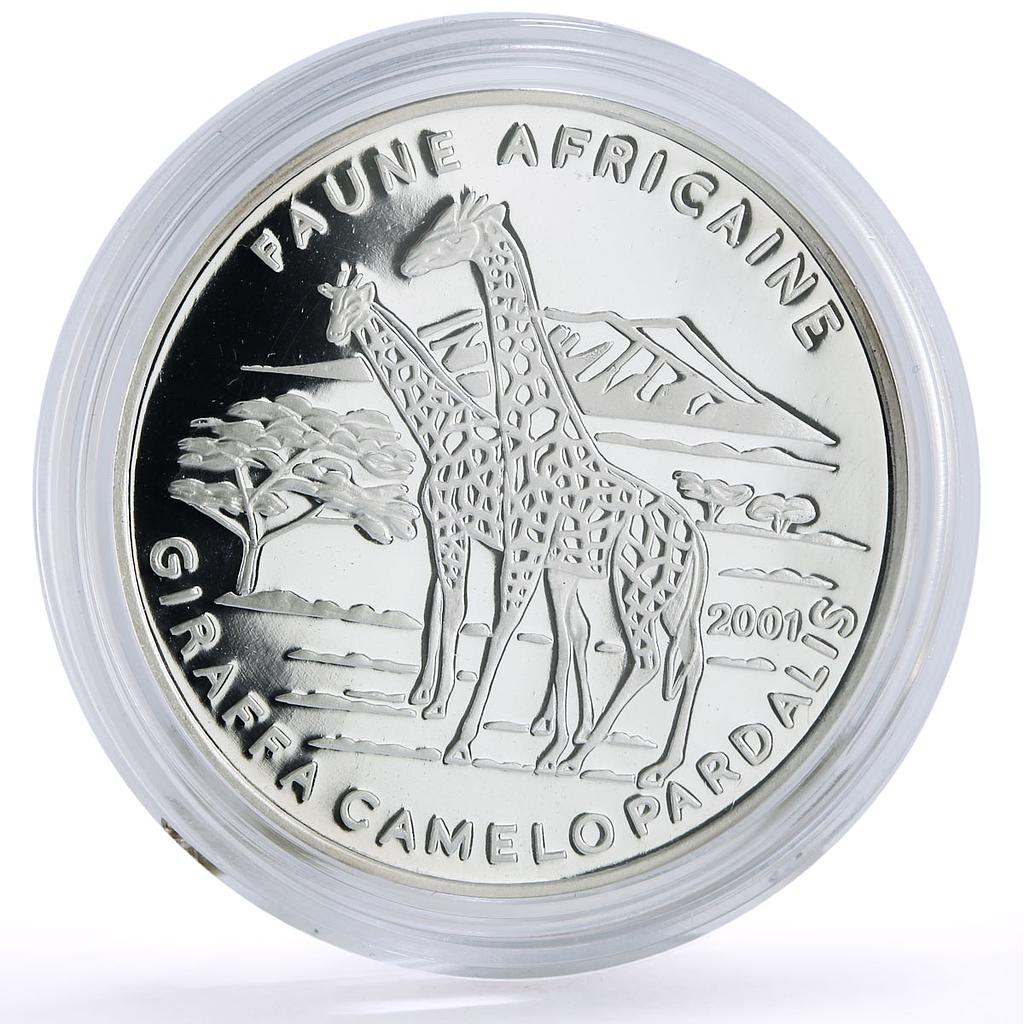 Chad 1000 francs Conservation Wildlife Giraffe Fauna proof silver coin 2001