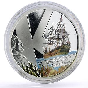Cook Islands 1 dollar James Cook Reef Striking Ship Clipper silver coin 2009