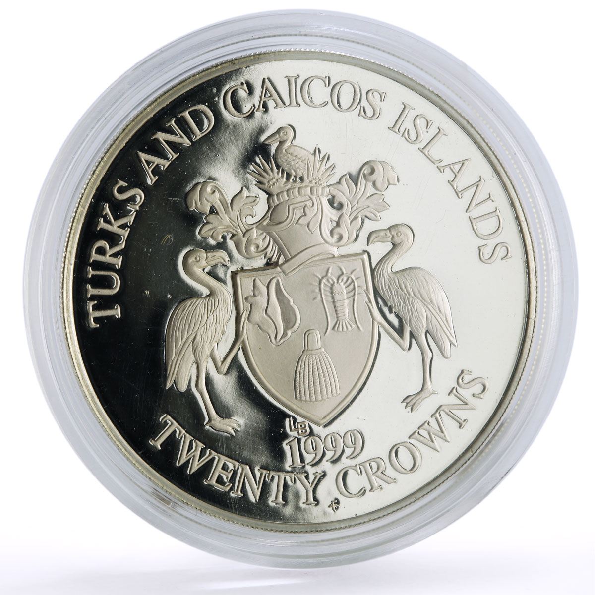 Turks and Caicos Islands 20 crowns Conservation Parrots Birds silver coin 1999