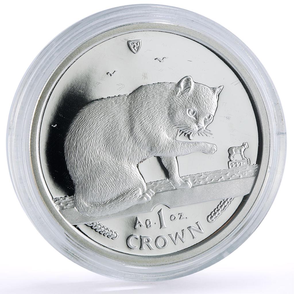 Isle of Man 1 crown Home Pets British Blue Cat Animals proof silver coin 1999