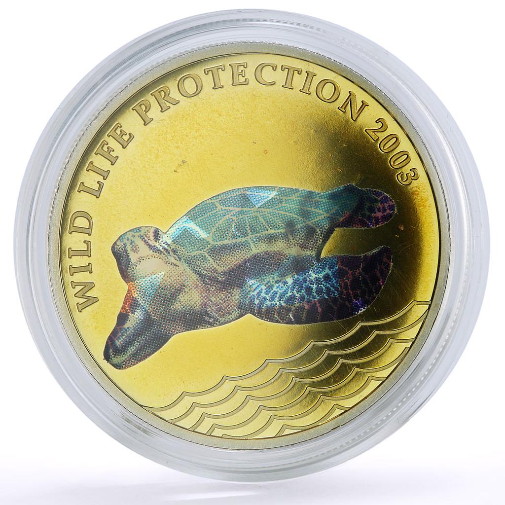 Congo 10 francs Conservation Wildlife Sea Turtle Fauna proof silver coin 2003