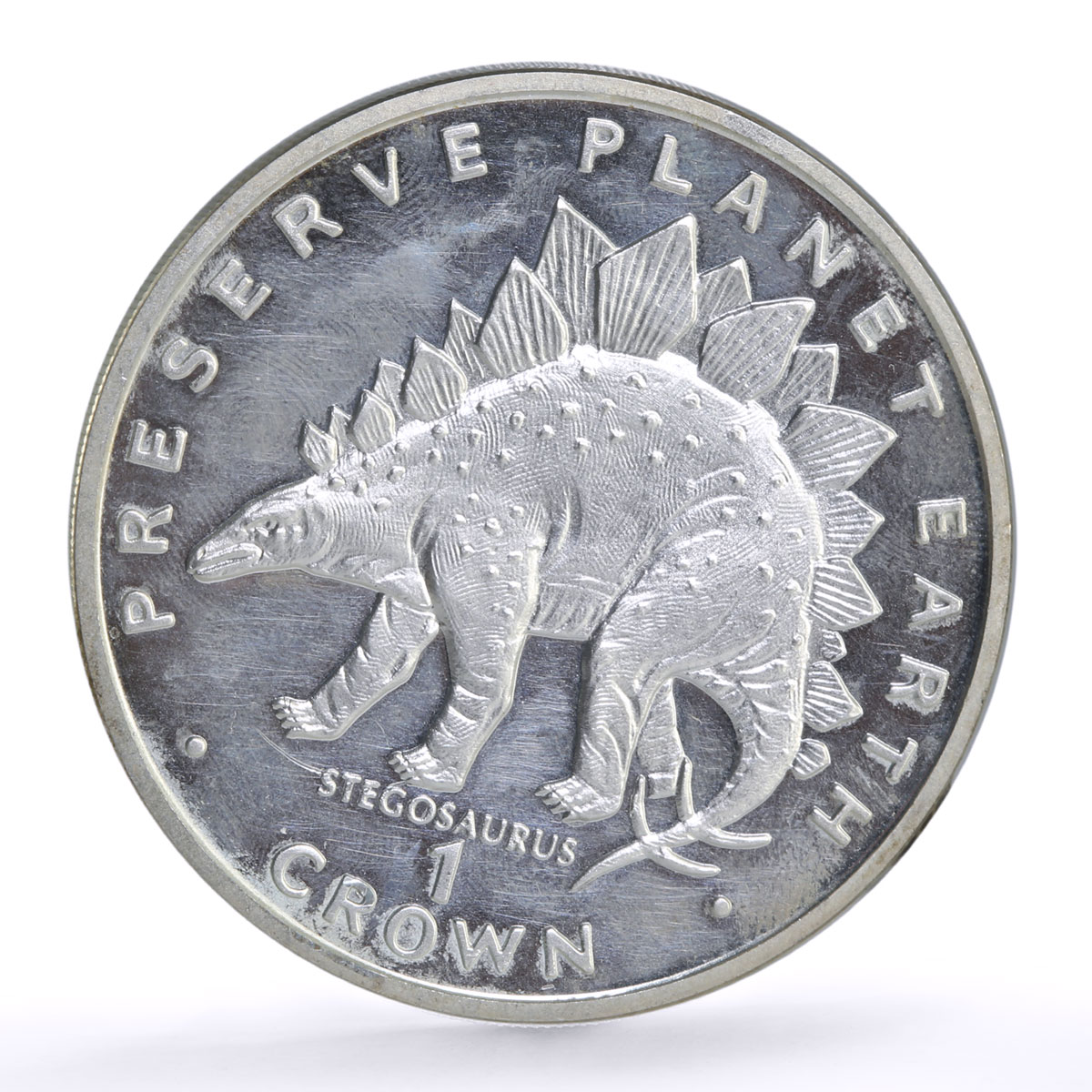 Gibraltar 1 crown Preserve Planet Earth Stegosaurus Dinosaur silver coin 1993