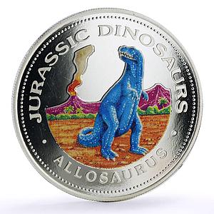 Equatorial Guinea 7000 francos Jurassic Dinosaurs Allosaurus silver coin 1993