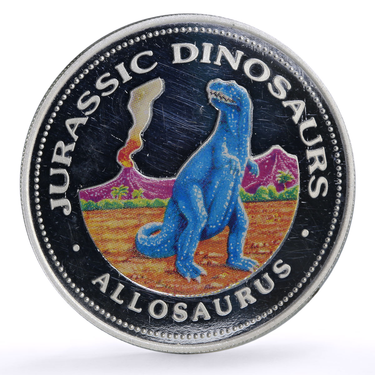 Equatorial Guinea 7000 francos Jurassic Dinosaurs Allosaurus silver coin 1993