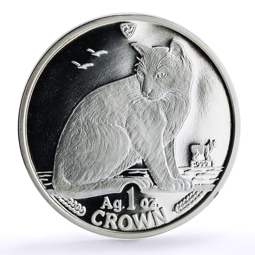 Isle of Man 1 crown Home Pets New York Alley Cat Animals proof silver coin 1990