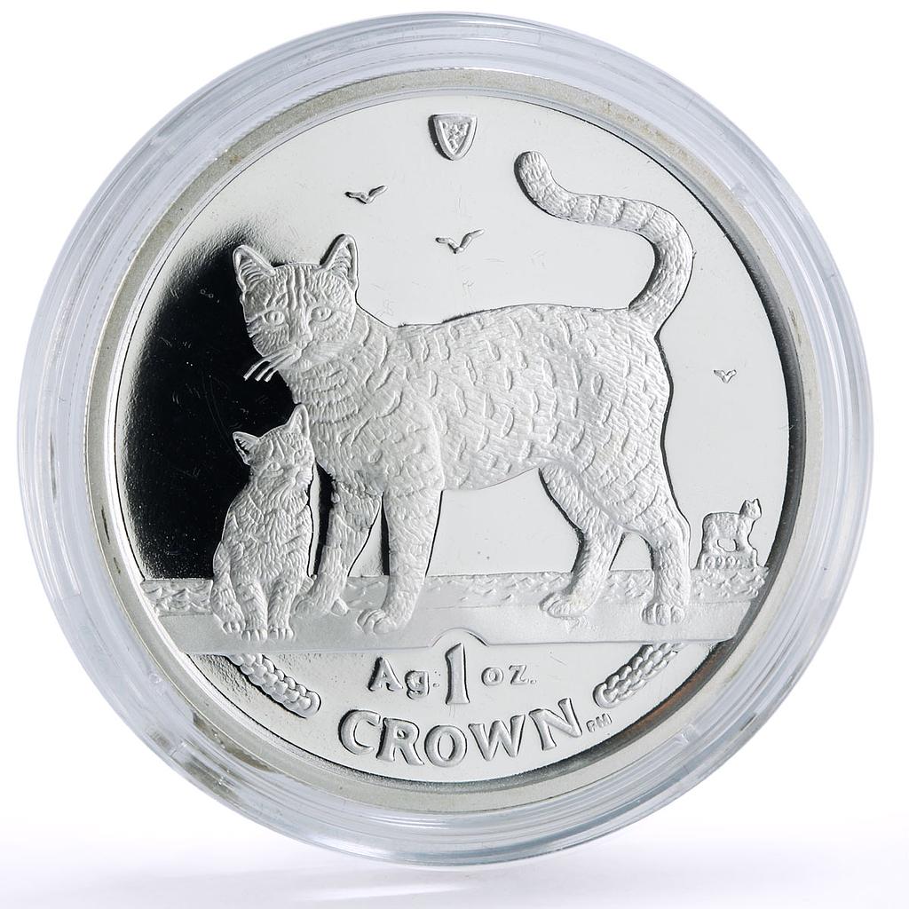 Isle of Man 1 crown Home Pets Bengal Cat Kitten Animals proof silver coin 2002