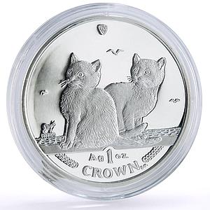 Isle of Man 1 crown Home Pets Balinese Cat Kitten Animals proof silver coin 2003
