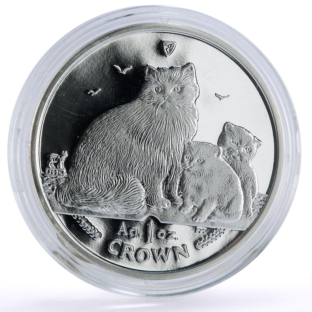 Isle of Man 1 crown Home Pets Ragdoll Cat Kitten Animals proof silver coin 2007