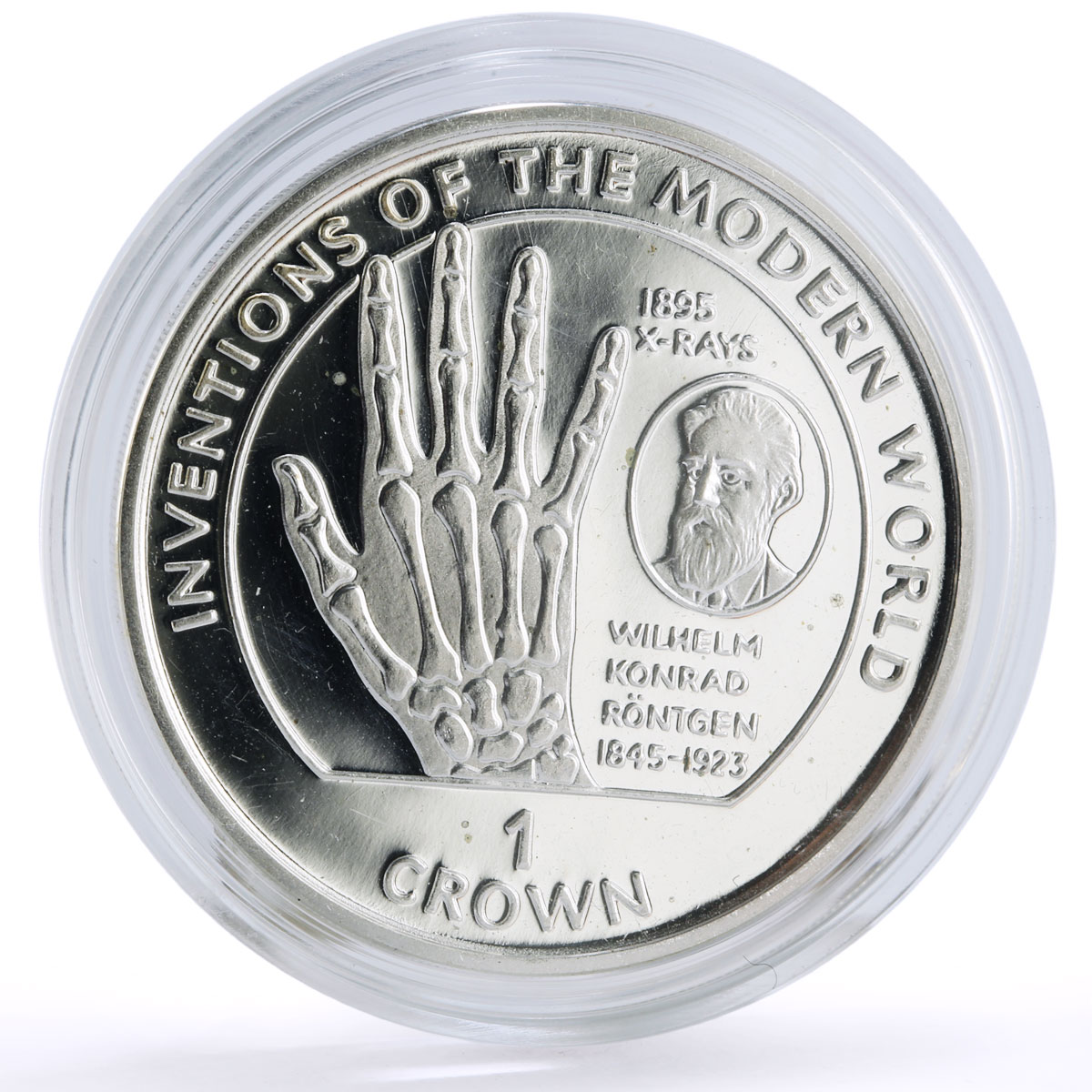 Isle of Man 1 crown Modern World Inventions X-Rays Rontgen silver coin 1995